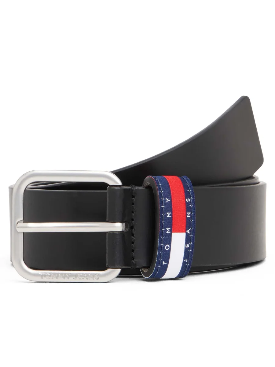 Cintura in ecopelle nera Tommy Hilfiger da uomo con fibbia squadrata