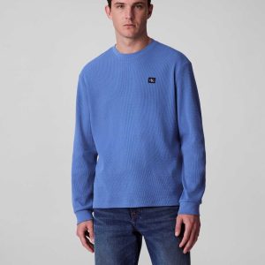 MAGLIA WAFFLE BADGE CALVIN KLEIN JEANS UOMO AZZURRO